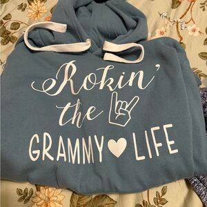 Rokin' the Grammy Life Hoodie - Slate Blue with White Script size XL